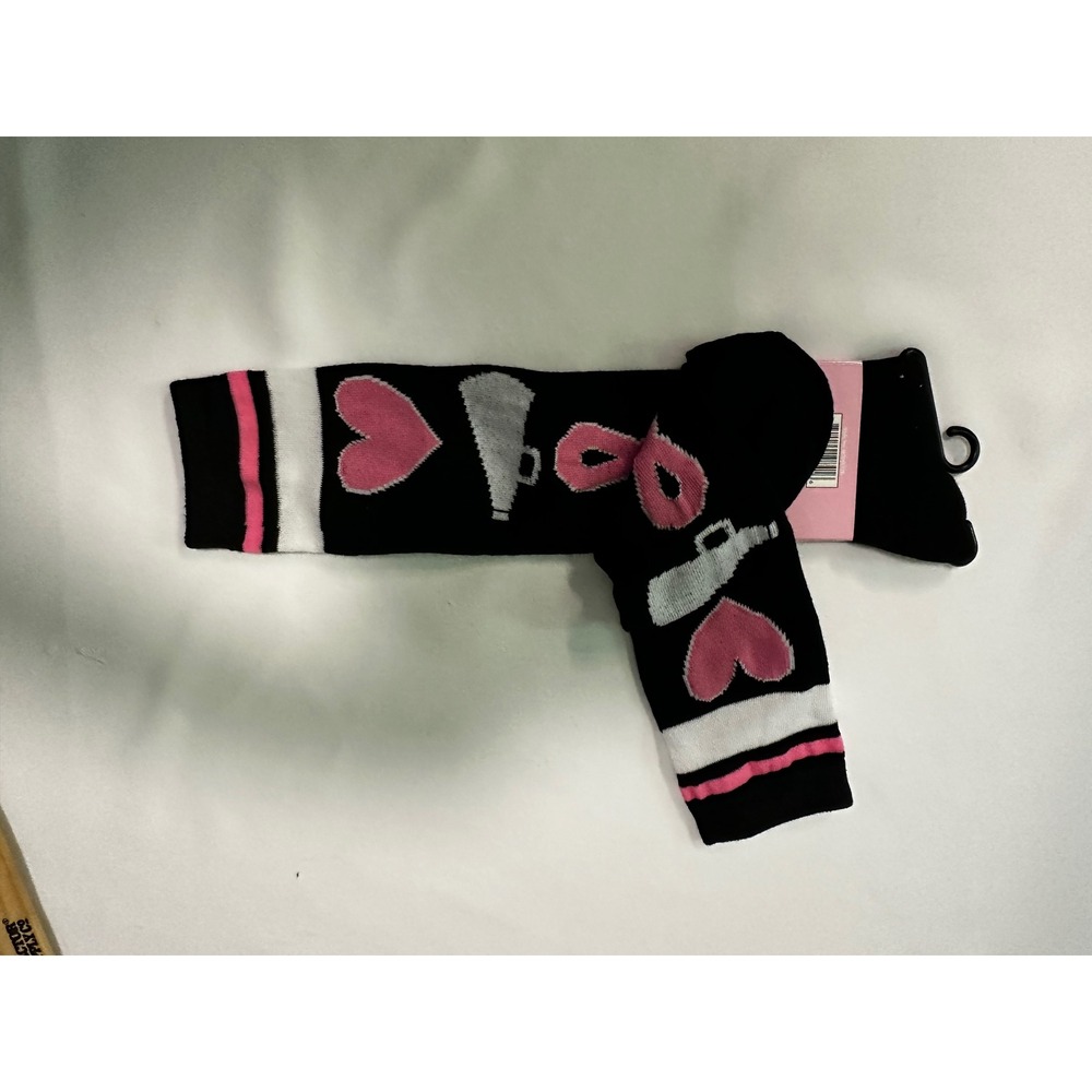 Breast Cancer Awareness Socks Cheerleader Heart Ribbon Black Pink Size 9-11 - Picture 8 of 11